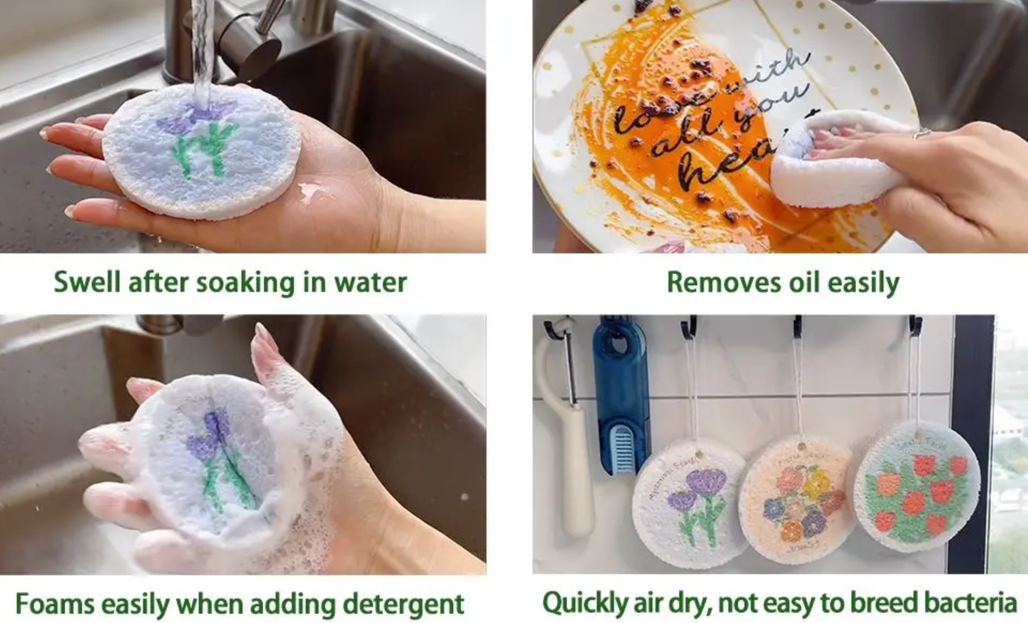 2pcs Kitchen Cleaning Sponges for Dishes Clean Super Absorbent Multiple uses bath cleaning