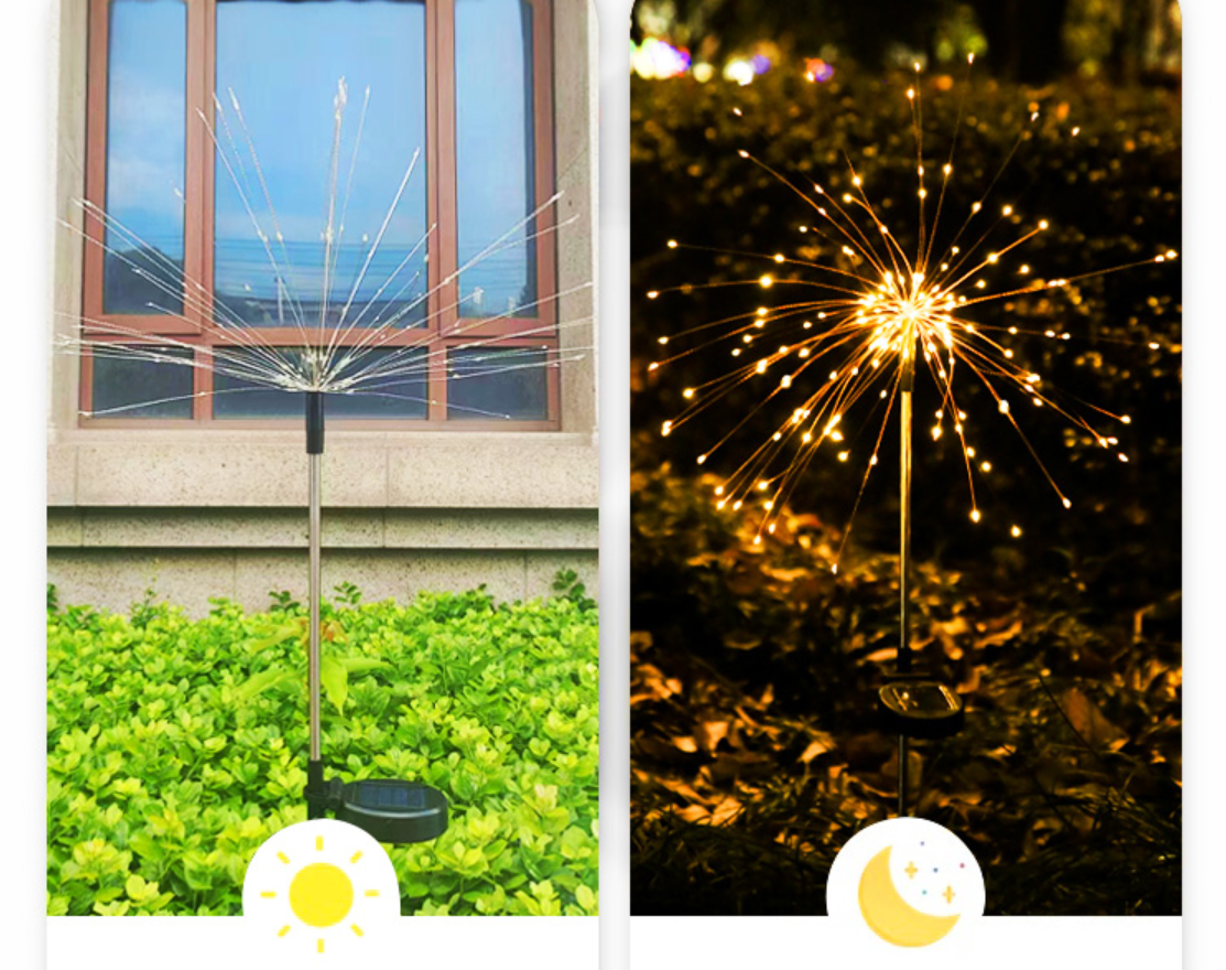 2PCS 120 led Outdoor Solar Firework Lights Waterproof Lawn decor yard Christmas