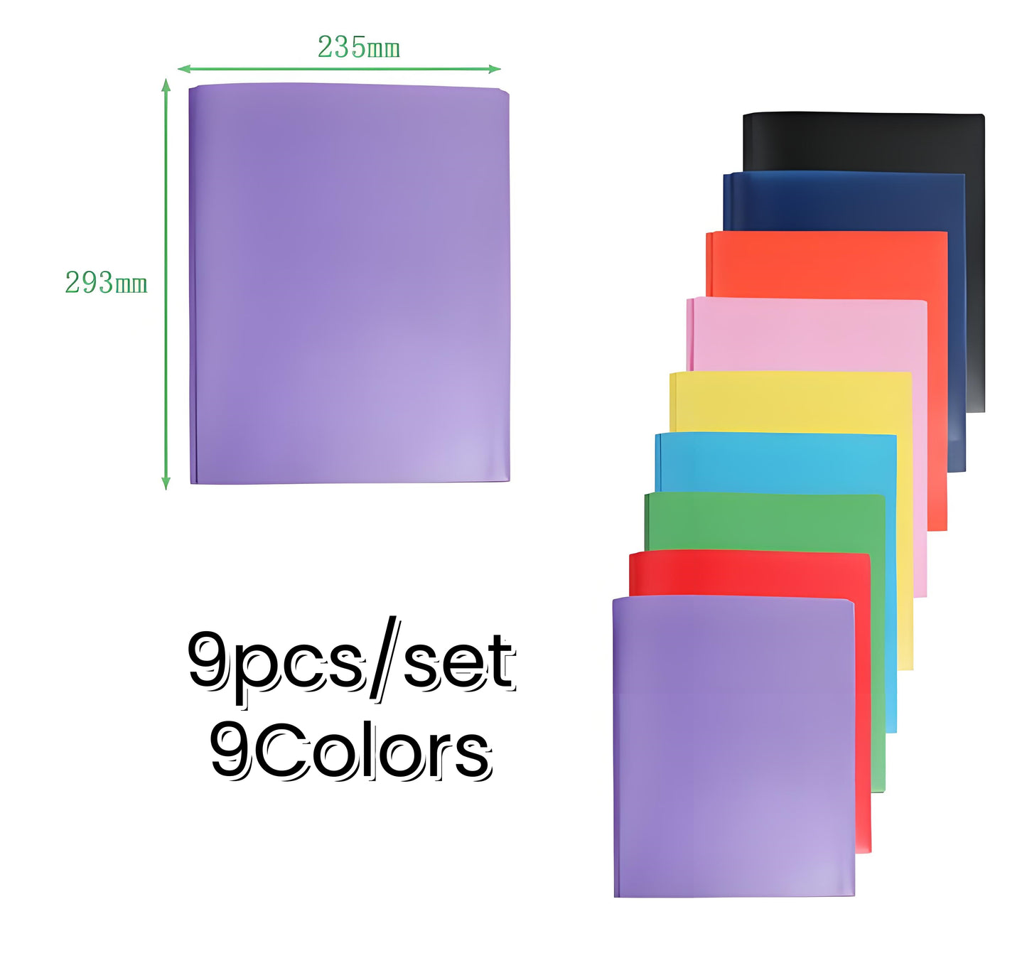 Duotang 9Pcs/set Two Pocket Folder 9Colors Plastic File Folders for document school