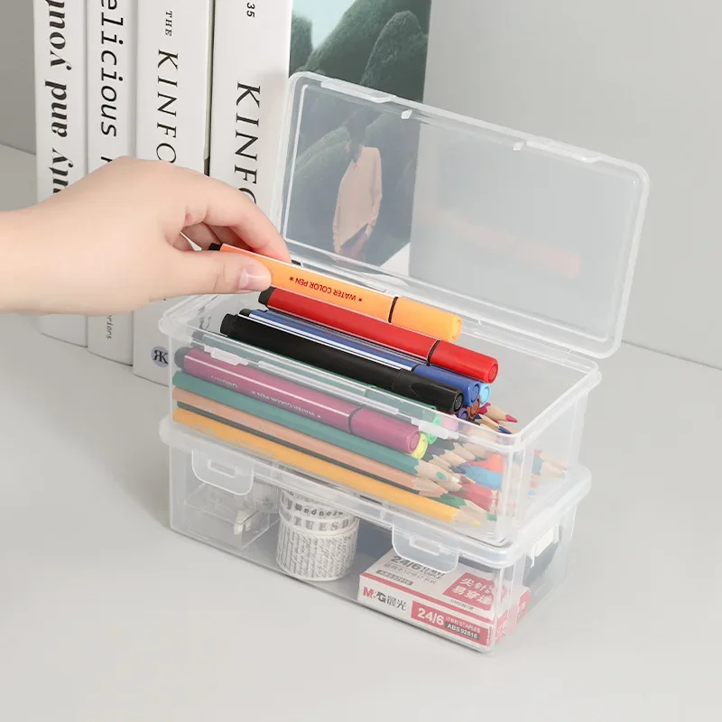 4pcs Transparent PencilCase Sketch Plastic Pencil Case Storage Case Art Student Pencil Case Large Capacity Box