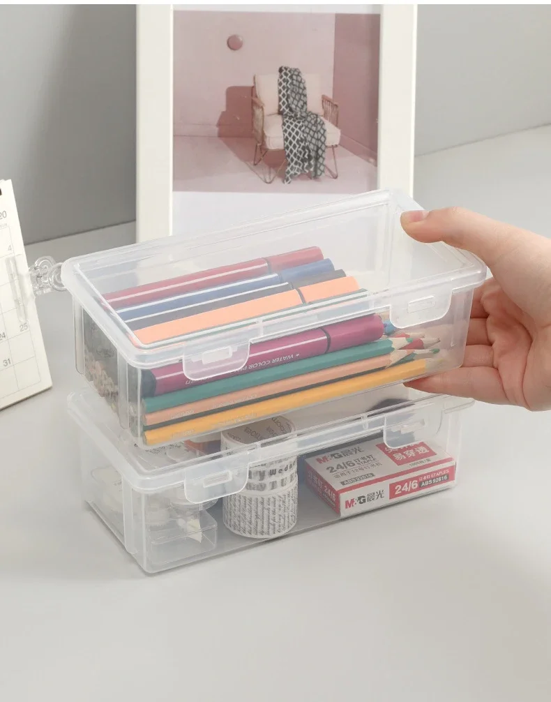 4pcs Transparent PencilCase Sketch Plastic Pencil Case Storage Case Art Student Pencil Case Large Capacity Box