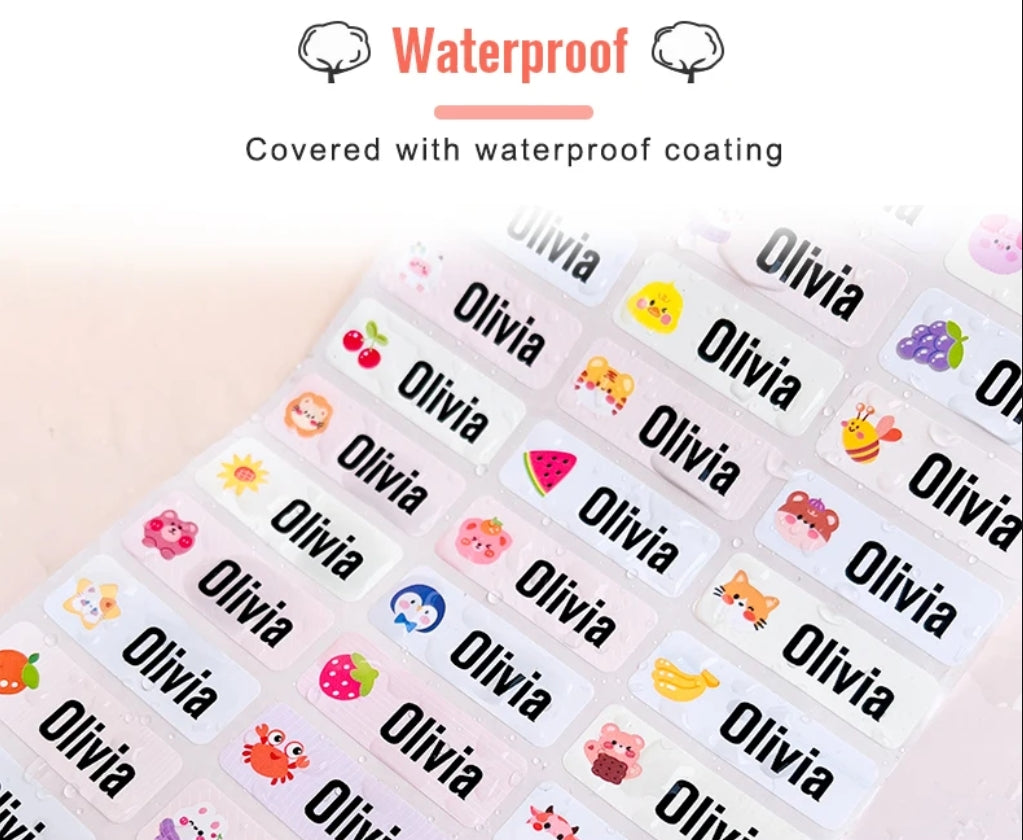 60pcs Waterproof Self-adhesive kids Name Tag Stickers Custom Personalized label cartoon sticker
