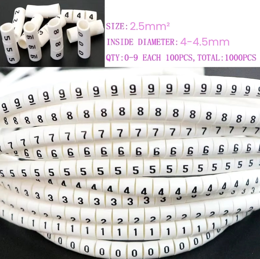1000pcs/set print Cable Markers 2.5-6mm² Letter number 0-9 Circle Cable Wire DIY