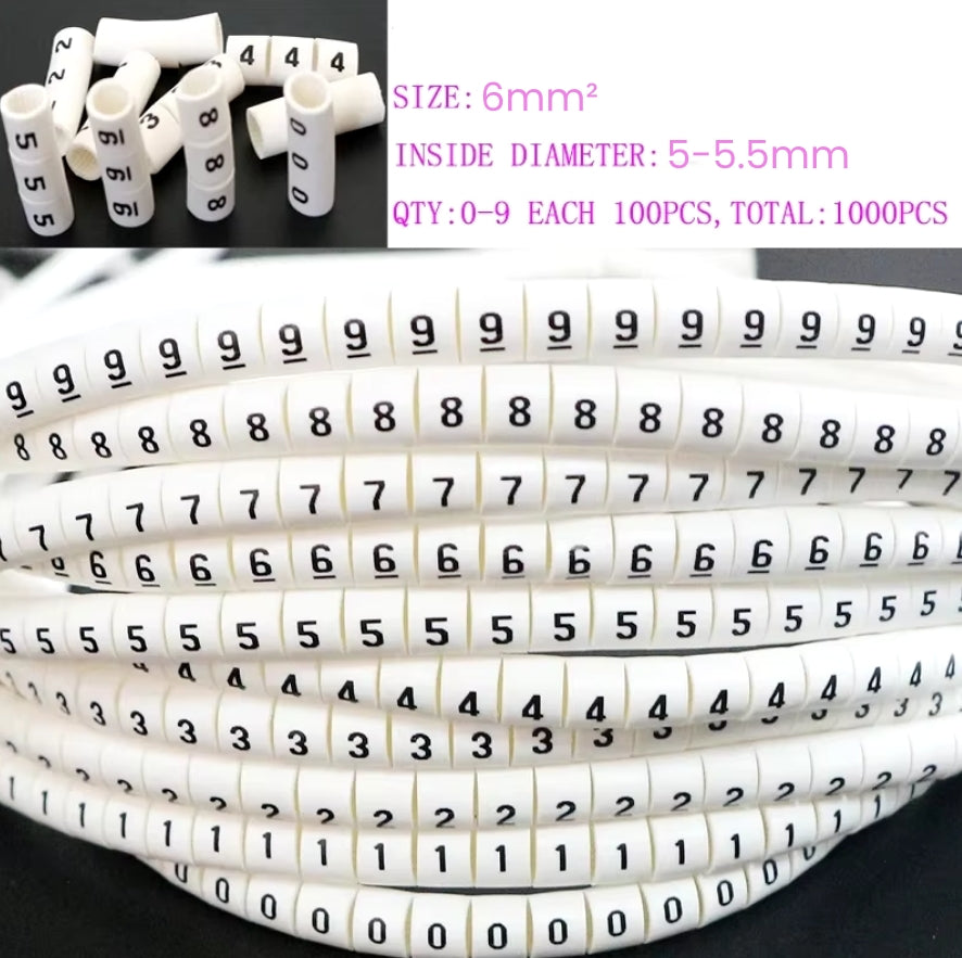 1000pcs/set print Cable Markers 2.5-6mm² Letter number 0-9 Circle Cable Wire DIY