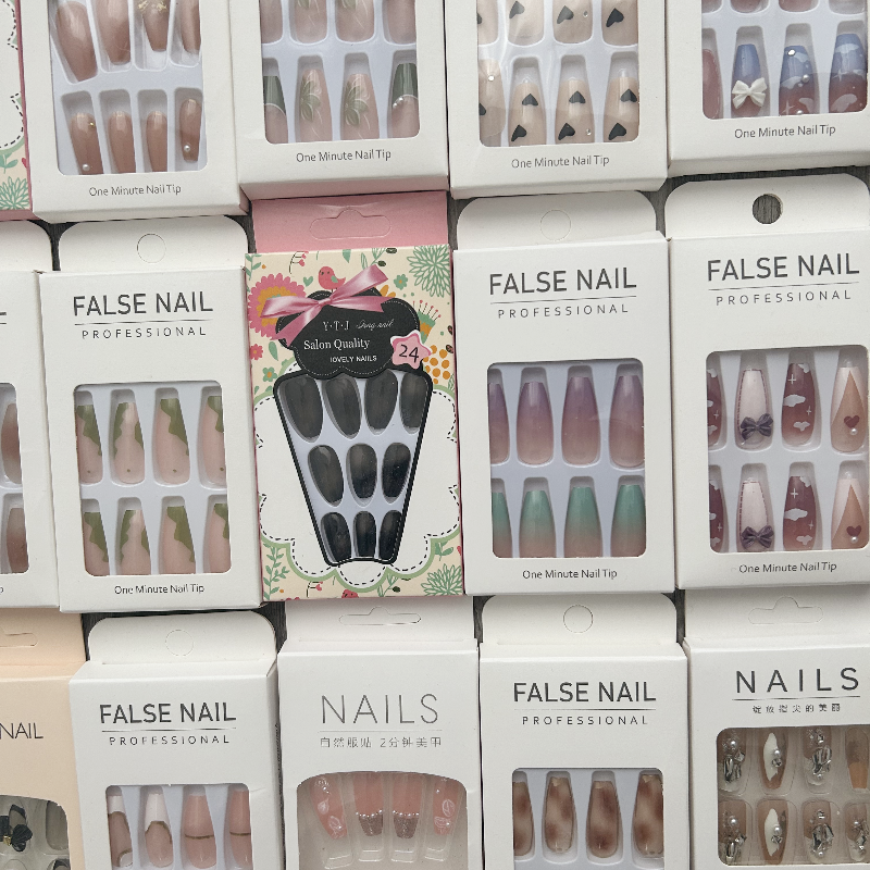 5boxes press on nails 24Pcs/box False Nails mixed random styles with jelly tabs