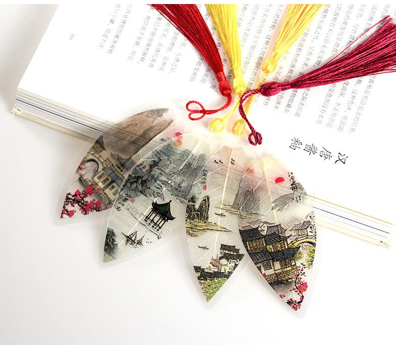 2pcs leaf Bookmark Vein Book marker Fish Girl Pet green Car Pendant Hanging deco