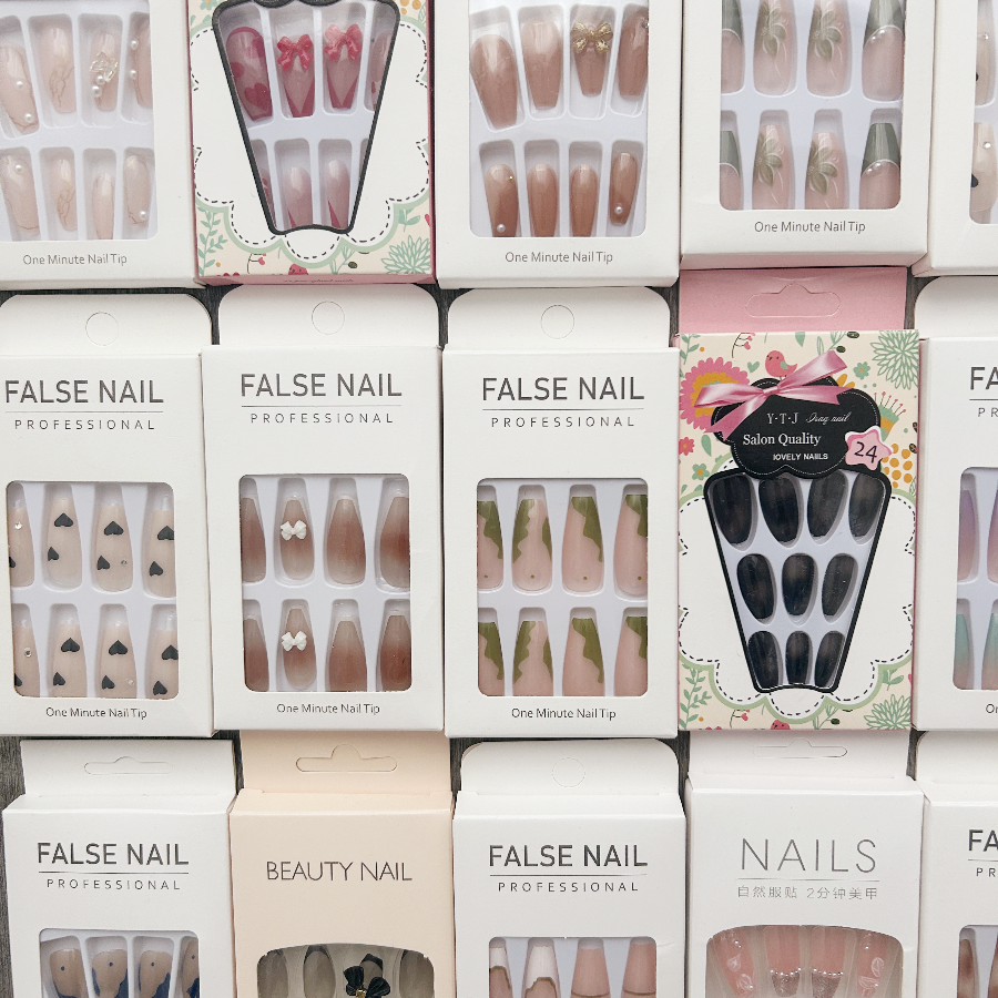 5boxes press on nails 24Pcs/box False Nails mixed random styles with jelly tabs