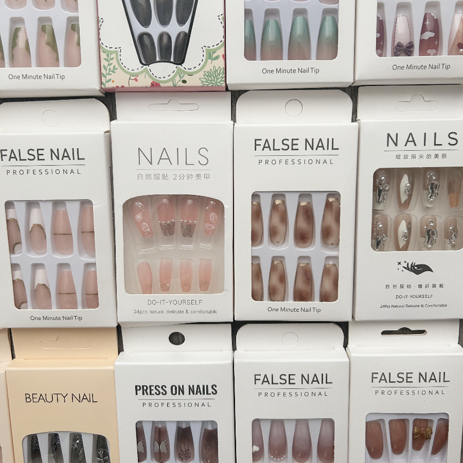 5boxes press on nails 24Pcs/box False Nails mixed random styles with jelly tabs