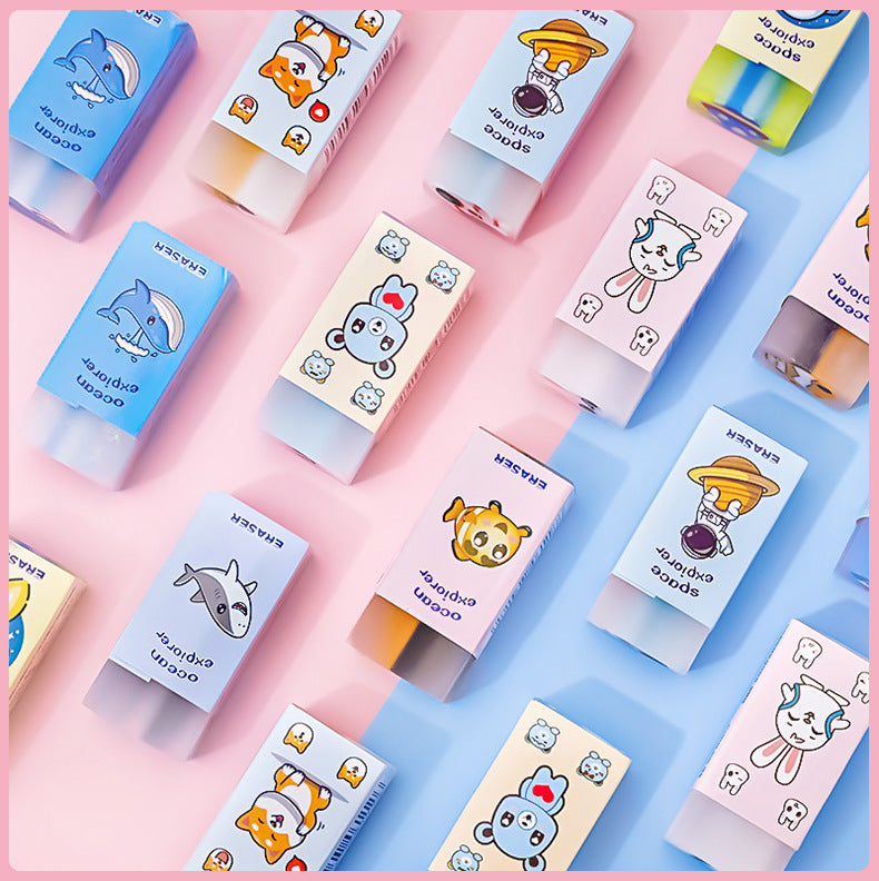 9 Piece Cartoon Cute Astronaut Animals Rubber Mini Eraser Set Novelty Stationery
