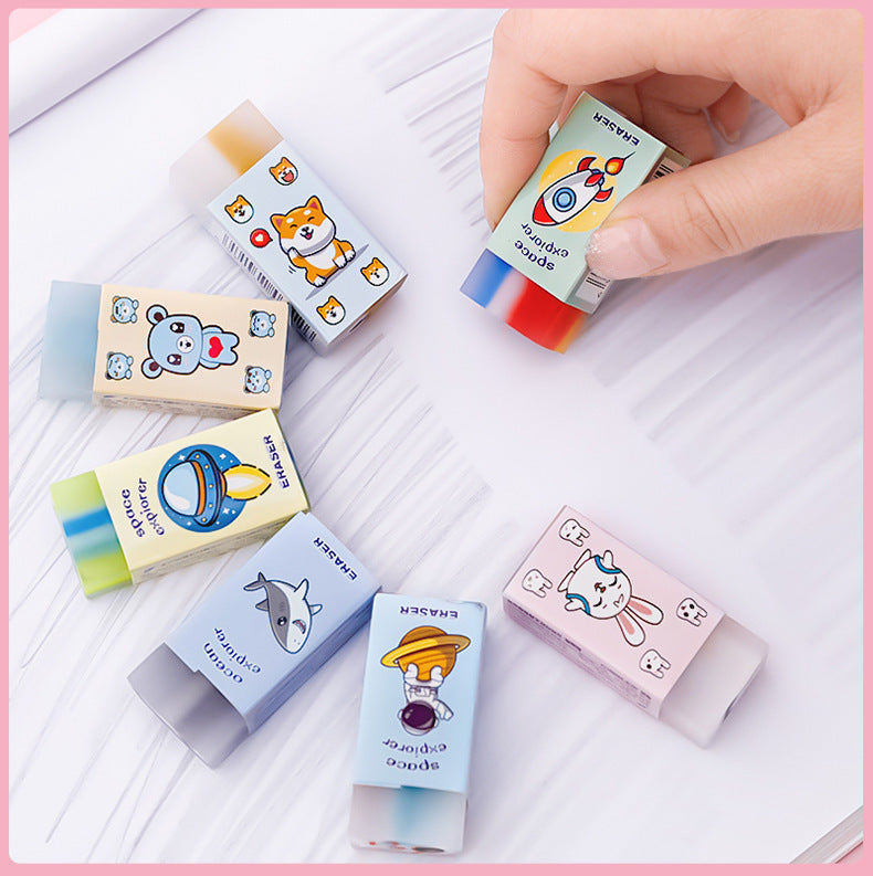 9 Piece Cartoon Cute Astronaut Animals Rubber Mini Eraser Set Novelty Stationery