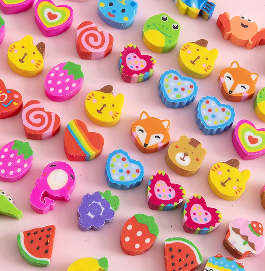 50Pcs/Lot Christmas Cartoon Eraser Cartoon Mini Fruit Animal Love Heart kid gift