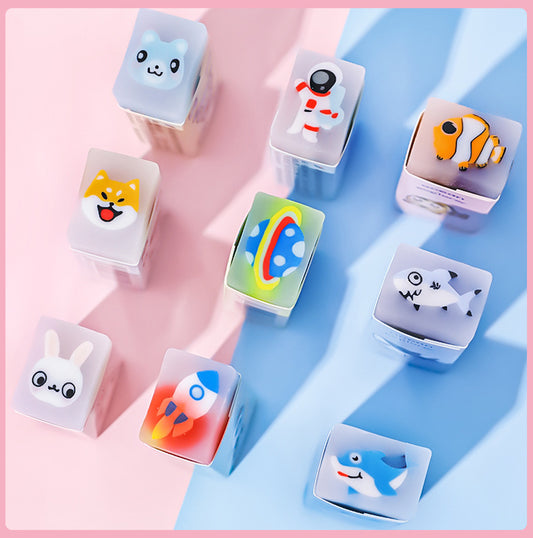 9 Piece Cartoon Cute Astronaut Animals Rubber Mini Eraser Set Novelty Stationery