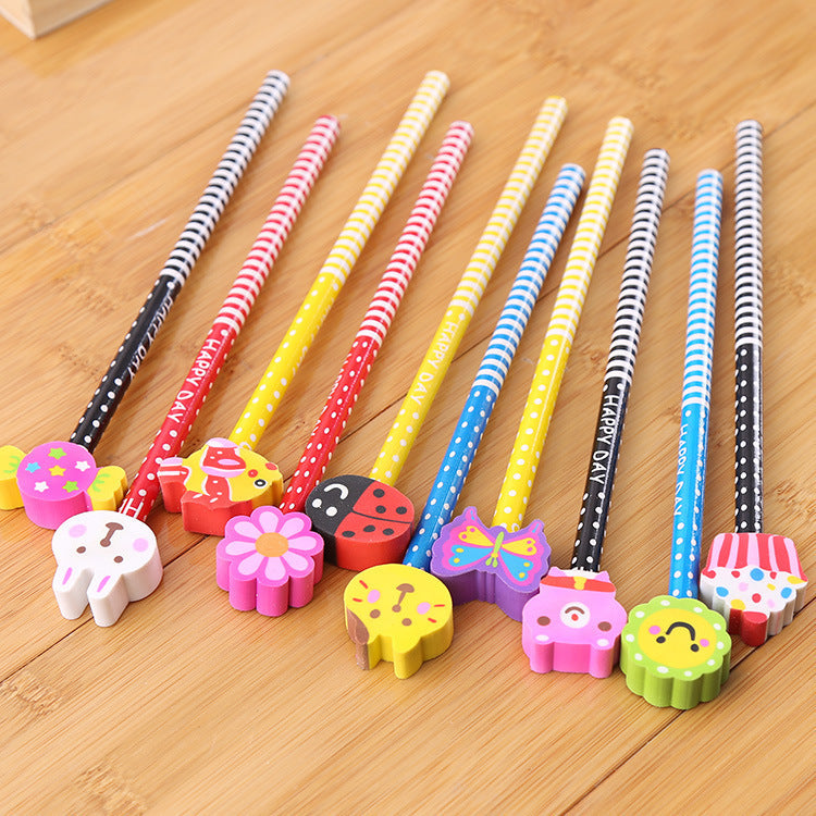 24pcs Animal Eraser Topper Wooden Pencils Cartoon Cute Kid school Supply HB write